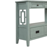 36'' Farmhouse Pine Wood Console Table Entry Sofa Table with 4 Drawers & 1 Storage Shelf (Retro Blue) - V.I.P Digital Presence