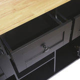 Kitchen trolley with rubber wood leaf countertop, 5-wheel kitchen island, storage cabinet and 3 dining drawers, black - V.I.P Digital Presence
