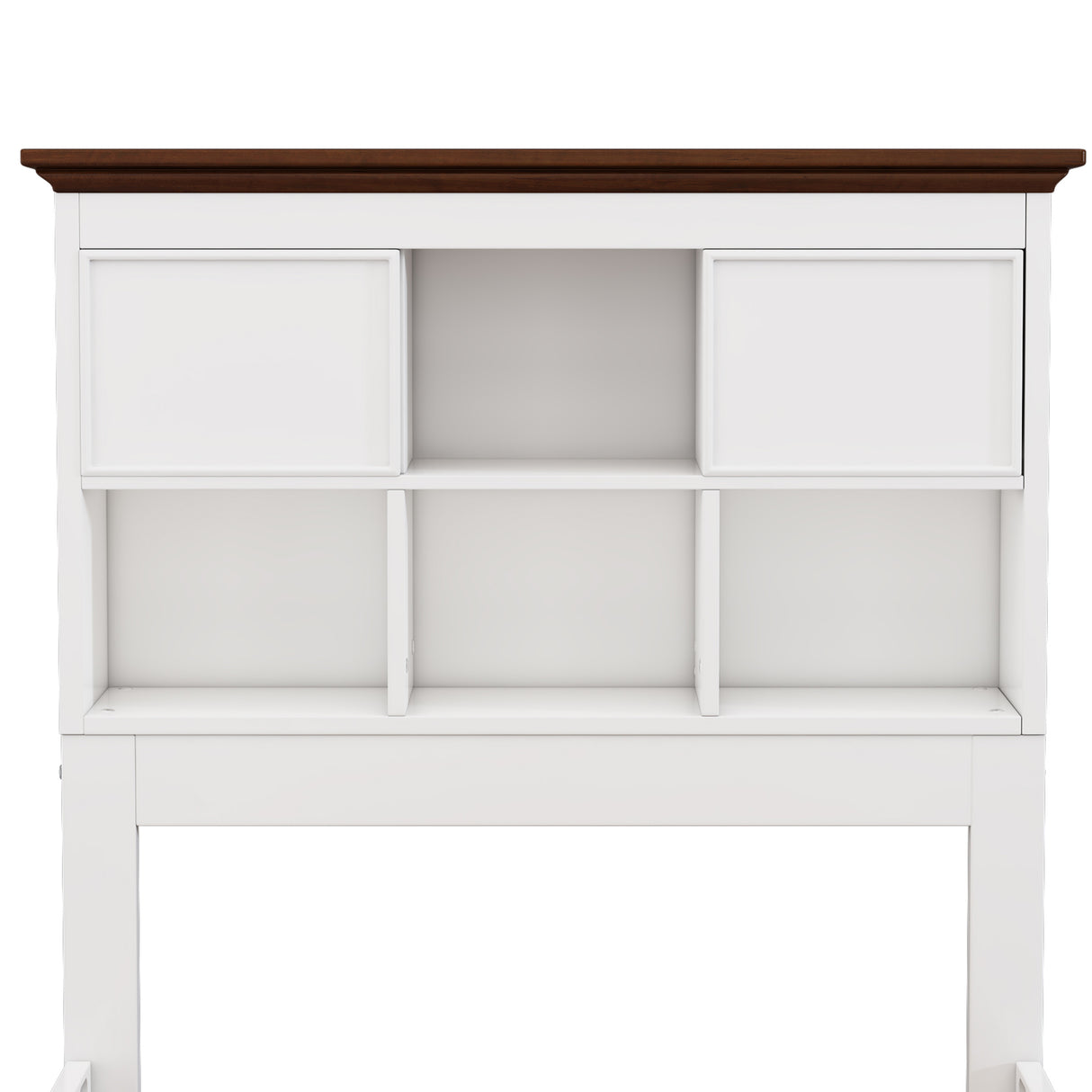 Solid Pine Captain Bookcase Bed with Trundle Bed and 3 Spacious Under Bed Drawers in Casual,Full, White+Walnut - V.I.P Digital Presence