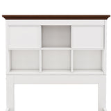 Solid Pine Captain Bookcase Bed with Trundle Bed and 3 Spacious Under Bed Drawers in Casual,Full, White+Walnut - V.I.P Digital Presence