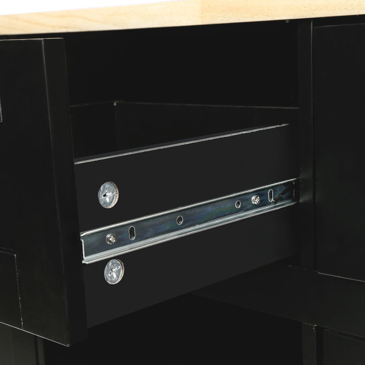 Kitchen trolley with rubber wood leaf countertop, 5-wheel kitchen island, storage cabinet and 3 dining drawers, black - V.I.P Digital Presence