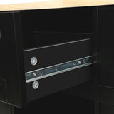Kitchen trolley with rubber wood leaf countertop, 5-wheel kitchen island, storage cabinet and 3 dining drawers, black - V.I.P Digital Presence