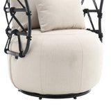 COOLMORE Upholstered Tufted Living Room Chair Textured Linen Fabric Accent Chair with Metal Stand - V.I.P Digital Presence