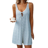 European and American women's fresh floral sleeveless jumpsuit sleepwear and home wear - V.I.P Digital Presence