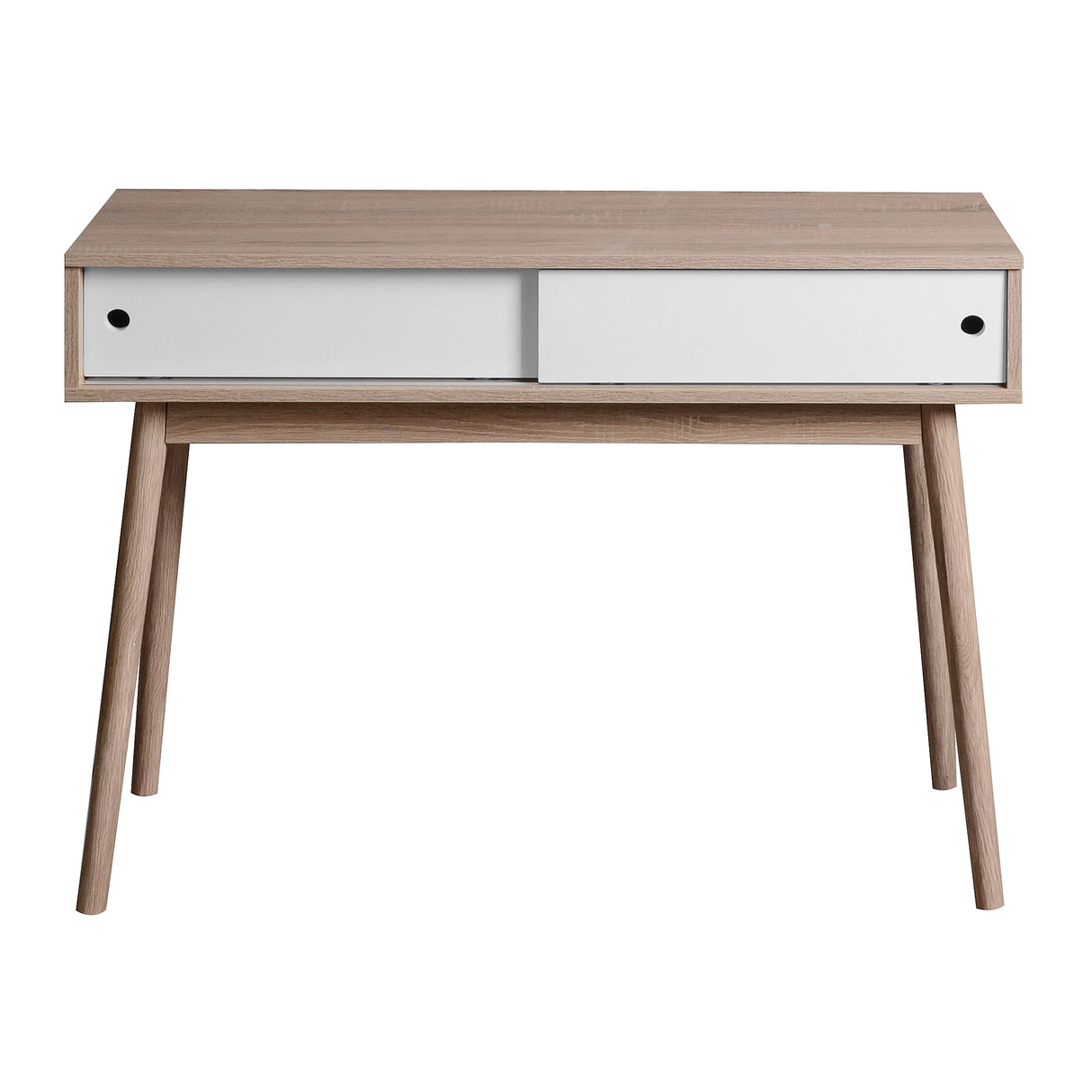 Kitchen Mid-Century Table Writing Desk with 2 Push-pull White Panel Drawers and Wood Legs, Natural Color - V.I.P Digital Presence