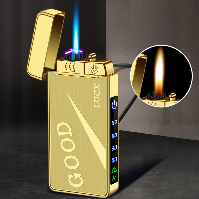 Gas electric triple fire metal windproof inflatable charging lighter personalized and creative trendy gift for boyfriend - V.I.P Digital Presence