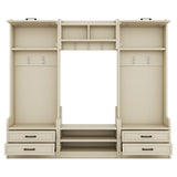 Four in one detachable hall tree with drawers and cabinets, 7 hooks, multifunctional corridor hangers, antique beige shoe stools - V.I.P Digital Presence