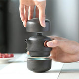 Black pottery quick guest cup one pot two cups household outdoor travel tea set portable bag Kung Fu outdoor portable bubble - V.I.P Digital Presence