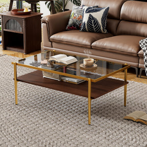 Rectangle Coffee Table with Gray Tempered Glass top and Golden Legs, Modern Table for Living Room - V.I.P Digital Presence