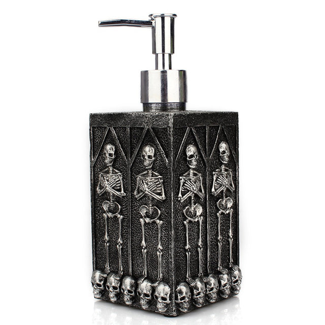 Creative home square bathroom hand sanitizer bottle decoration with a multi sided skull liquid bottle in the underground cave - V.I.P Digital Presence