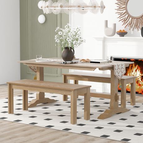 TREXM 3-piece retro dining table, rectangular stand table, and 2 4-person wooden stools (made of natural wood) - V.I.P Digital Presence