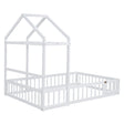 Wooden Full Size Children's Bed with Detachable Headboard and Integrated Clothes Drying Rack, White - V.I.P Digital Presence