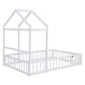 Wooden Full Size Children's Bed with Detachable Headboard and Integrated Clothes Drying Rack, White - V.I.P Digital Presence