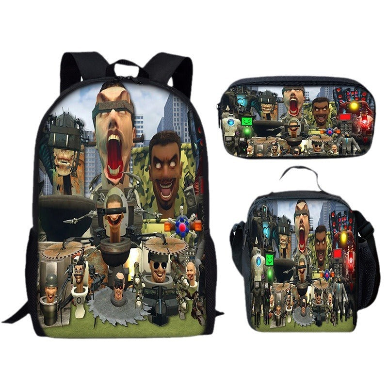 New 3PC-SET Skibidi Toilet Man Backpack Custom Game Peripheral Schoolbags For Primary Secondary School Teenage - V.I.P Digital Presence
