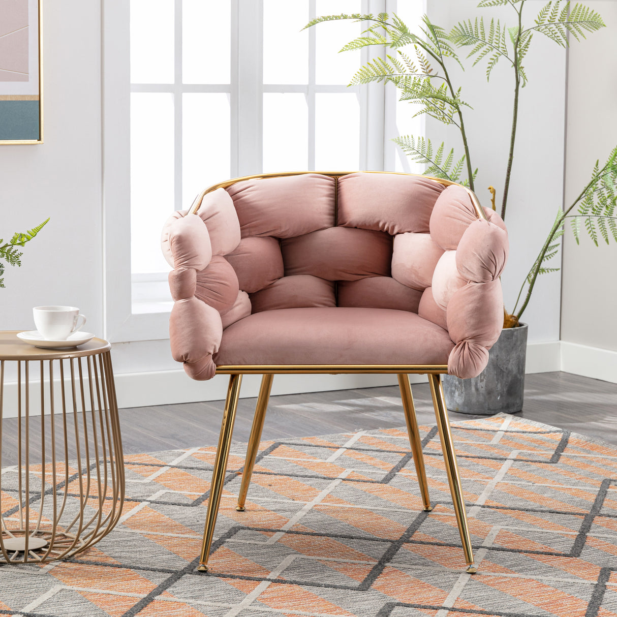 Luxury modern simple leisure velvet single sofa chair bedroom stool manicure table back chair pink set of 2 - V.I.P Digital Presence