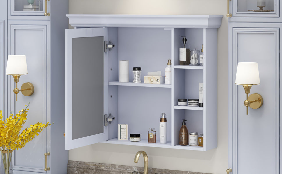 35'' x 28'' Blue Wall Mounted Bathroom Storage Cabinet with Mirror Door, Modern Bathroom Wall Cabinet with Mirror - V.I.P Digital Presence