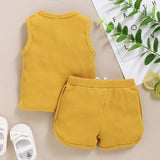 Baby Clothes Set Toddler Boys Girls Solid Sleeveless Button Vest Tops+shorts Outfits Set roupa bebes menina newborn clothes - V.I.P Digital Presence