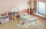 Wooden Full Size Children's Bed with Detachable Headboard and Integrated Clothes Drying Rack, White - V.I.P Digital Presence