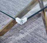 Modern Glass Table for Dining Room/Kitchen, 0.39" Thick Tempered Glass Top, Chrome Stainless Steel Base - V.I.P Digital Presence