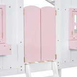 Twin over Twin House Bunk Bed with Roof , Window, Window Box, Door , with Safety Guardrails and Ladder, Pink/White - V.I.P Digital Presence