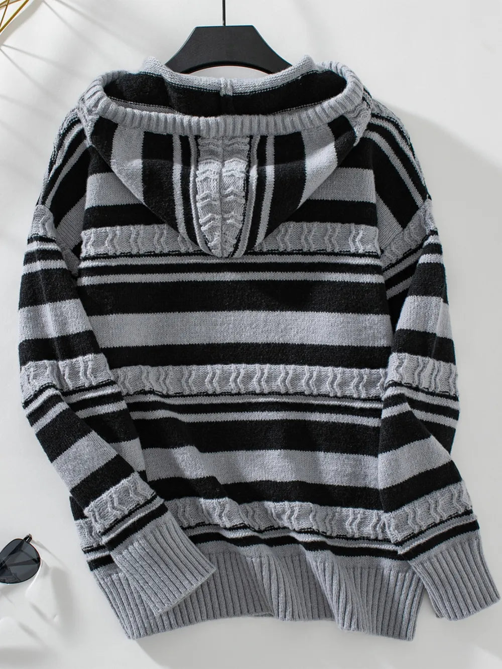 Drawstring Striped Long Sleeve Hooded Sweater - V.I.P Digital Presence