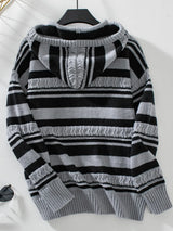 Drawstring Striped Long Sleeve Hooded Sweater - V.I.P Digital Presence