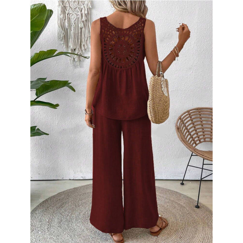 Fashionable Solid Color Back Hollow Lace Set - V.I.P Digital Presence