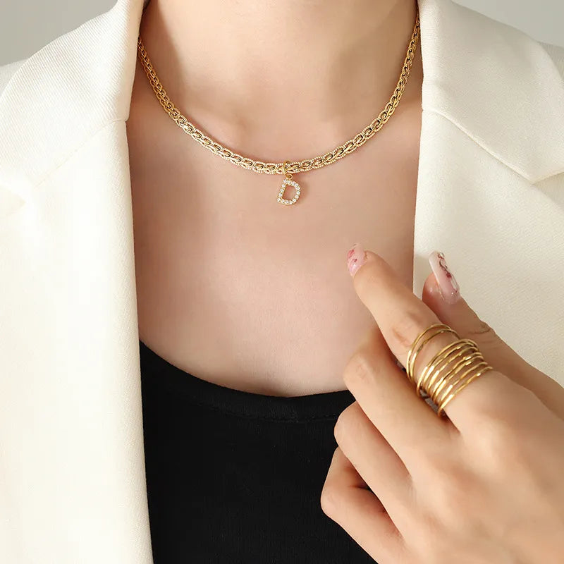 Brass Inlaid Zircon Letter Pendant Necklace - V.I.P Digital Presence