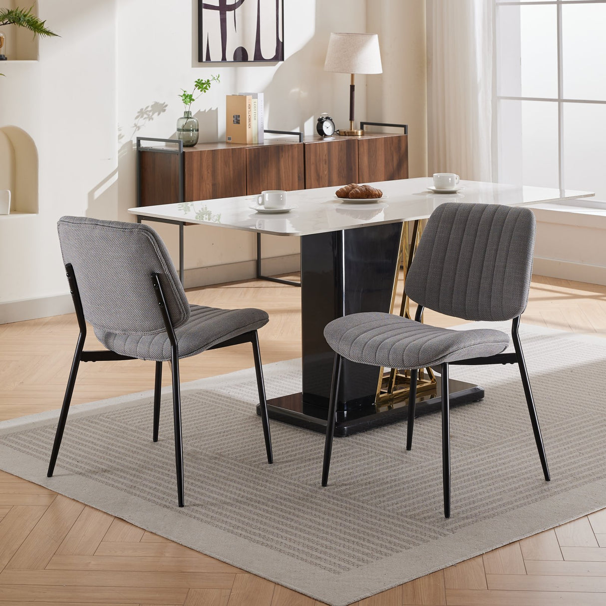2-piece retro linen chair set with curved wooden backrest, cushioned seat, adjustable metal legs, (gray linen) - V.I.P Digital Presence