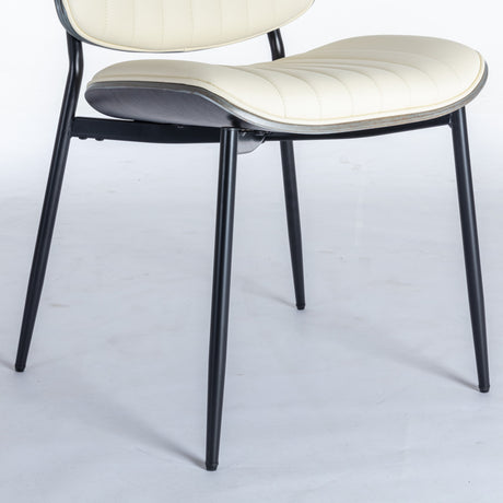 2-piece retro linen chair set with curved wooden backrest, cushioned seat, adjustable metal legs, (Beige PU) - V.I.P Digital Presence