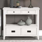 36'' Farmhouse Pine Wood Console Table Entry Sofa Table with 4 Drawers & 1 Storage Shelf (Antique White) - V.I.P Digital Presence