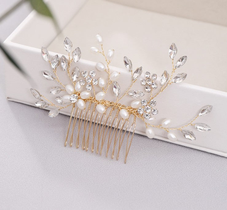 Pearl hair comb headdress Hand-woven crystal comb hair accessories - V.I.P Digital Presence