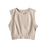 Short crop top with exposed navel and sleeveless loose fitting vest women's high waisted sports fitness yoga base shirt - V.I.P Digital Presence