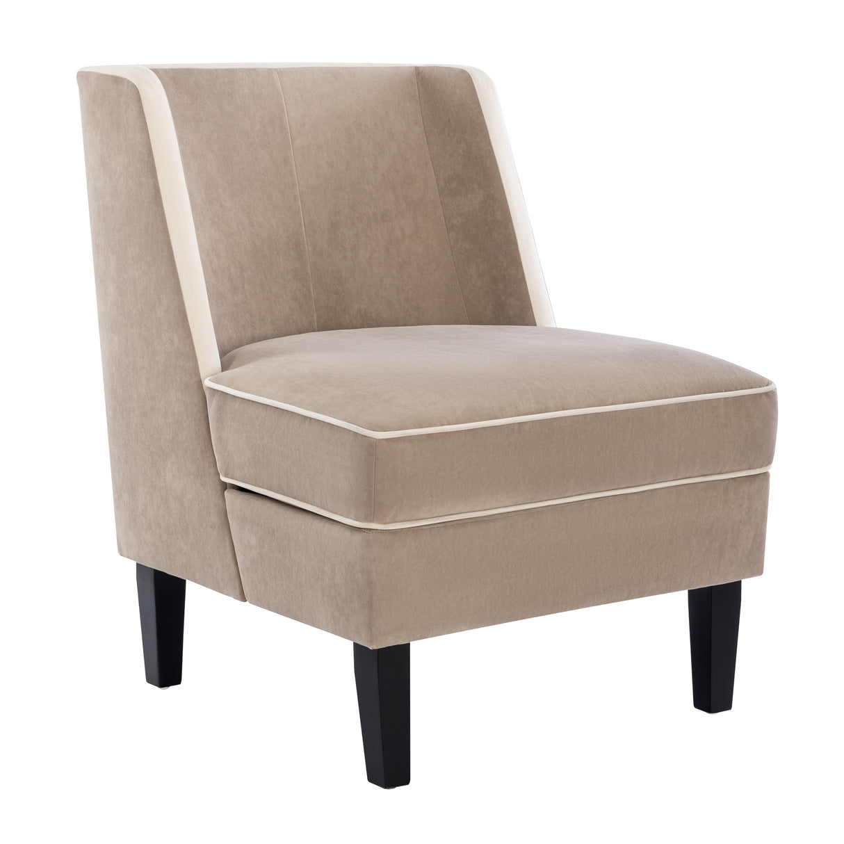 Velvet Upholstered Accent Chair with Cream Piping, Tan and Cream - V.I.P Digital Presence