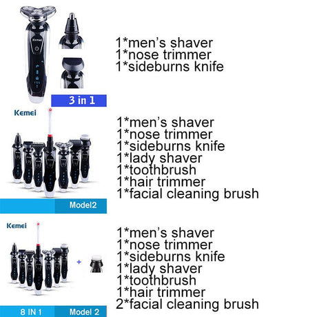 Kemei 7 in 1 Men's 3D Electric Shaver 3 in 1 Beard Trimmer Rechargeable Razor for Men Shaving - V.I.P Digital Presence