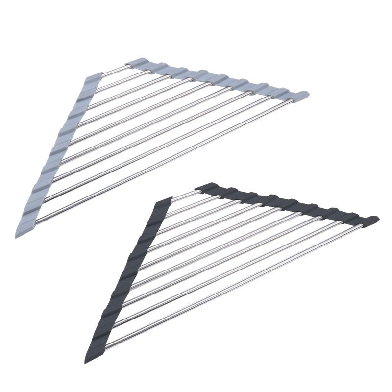 Roller blind folding triangular sink storage rack drain rack bowl and chopsticks rack sponge water filter rack - V.I.P Digital Presence