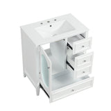 30" Bathroom Vanity with Sink, Bathroom Vanity Cabinet with Three Drawers and Door, Solid Wood and MDF, White - V.I.P Digital Presence