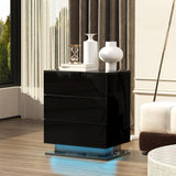 Nightstand with 3 Storage Drawers,Led Lights, End Table for Bedroom Furniture - V.I.P Digital Presence
