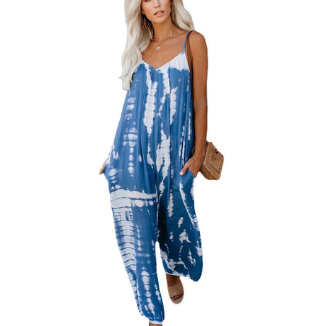 Sexy Wide-Leg Printed Jumpsuit with Strap for Women - V.I.P Digital Presence