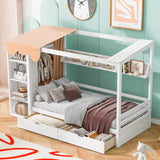 Twin size House Bed with Two Drawers and Wardrobe,White - V.I.P Digital Presence