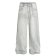 American Cleanfit Washed Denim Long Pants Men's Vintage Street Fashion Loose Straight Leg Distressed Wide Leg Dad Trousers - V.I.P Digital Presence
