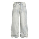 American Cleanfit Washed Denim Long Pants Men's Vintage Street Fashion Loose Straight Leg Distressed Wide Leg Dad Trousers - V.I.P Digital Presence