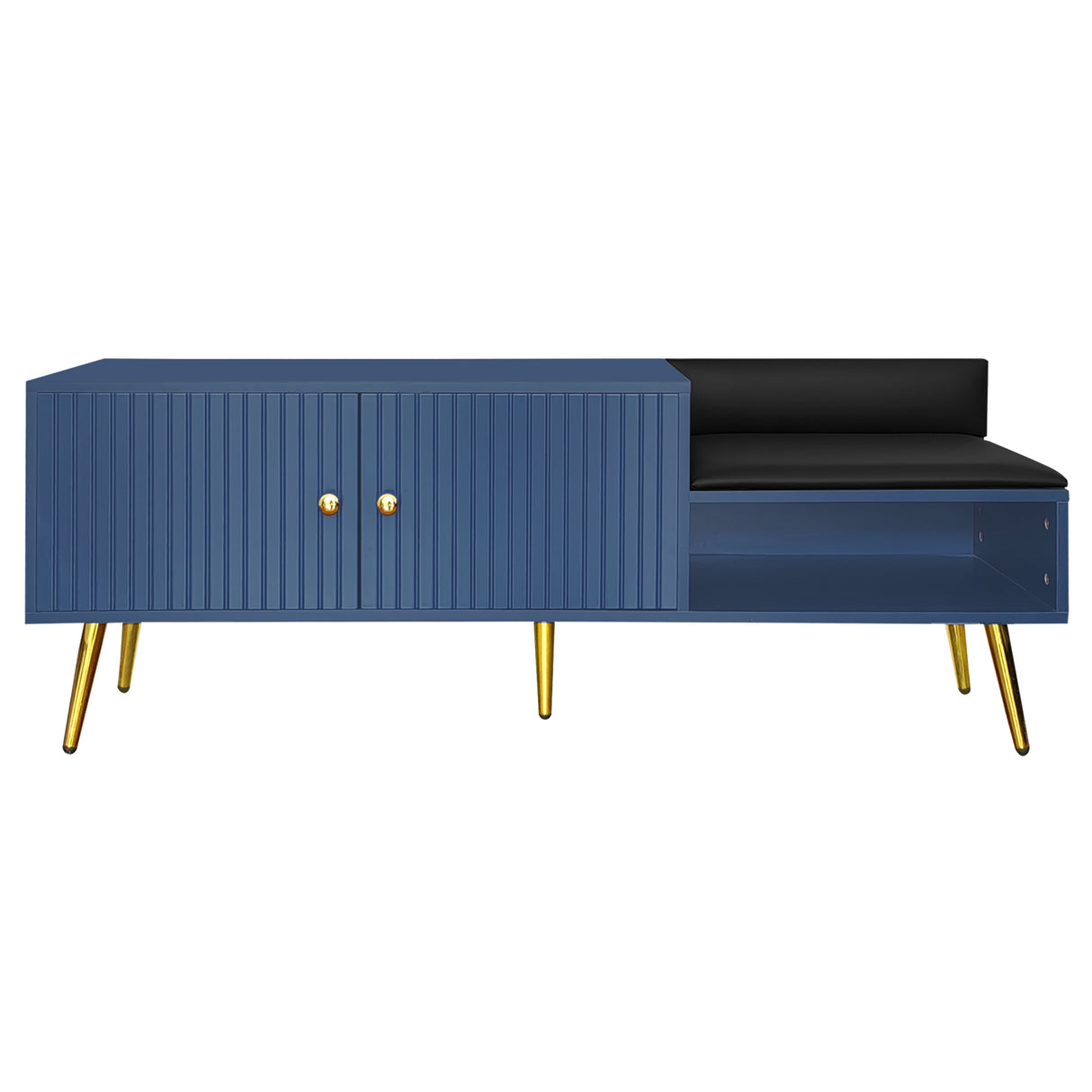 Modern Shoe Storage Bench with Hidden Storage and Upholstered Cushions for Bedside, Living Room and Entryway (Navy) - V.I.P Digital Presence