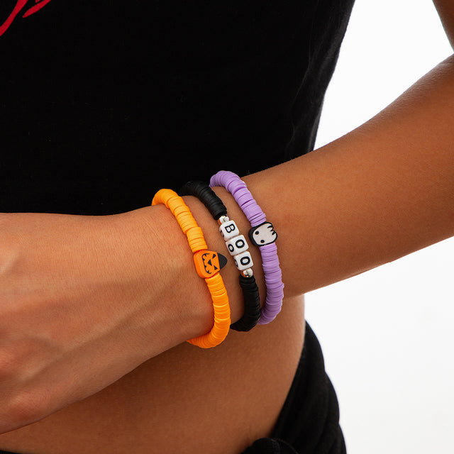 Halloween Soft Ceramic Elastic Bracelet Set Dark Wind Pumpkin Head Letter Bracelet - V.I.P Digital Presence