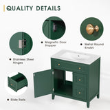 30" Bathroom Vanity with Sink Top, Bathroom Vanity Cabinet with Door and Two Drawers, Solid Wood Frame, One Package, Green - V.I.P Digital Presence