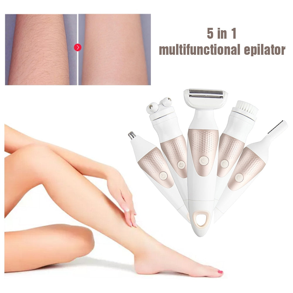 5 In 1 Electric Shaver Waterproof Razor Shaving Machine Women Hair Leg Bikini Depilation Trimmer Depilatory Hair Remover - V.I.P Digital Presence