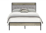 Bed frame with charging station full size, Grey, 83.1'' L x 56.1'' W x 39.2'' H. - V.I.P Digital Presence