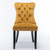 High-end Tufted Solid Wood Contemporary Velvet Upholstered Dining Chair with Wood Legs Nailhead Trim 2-Pcs Set Gloden