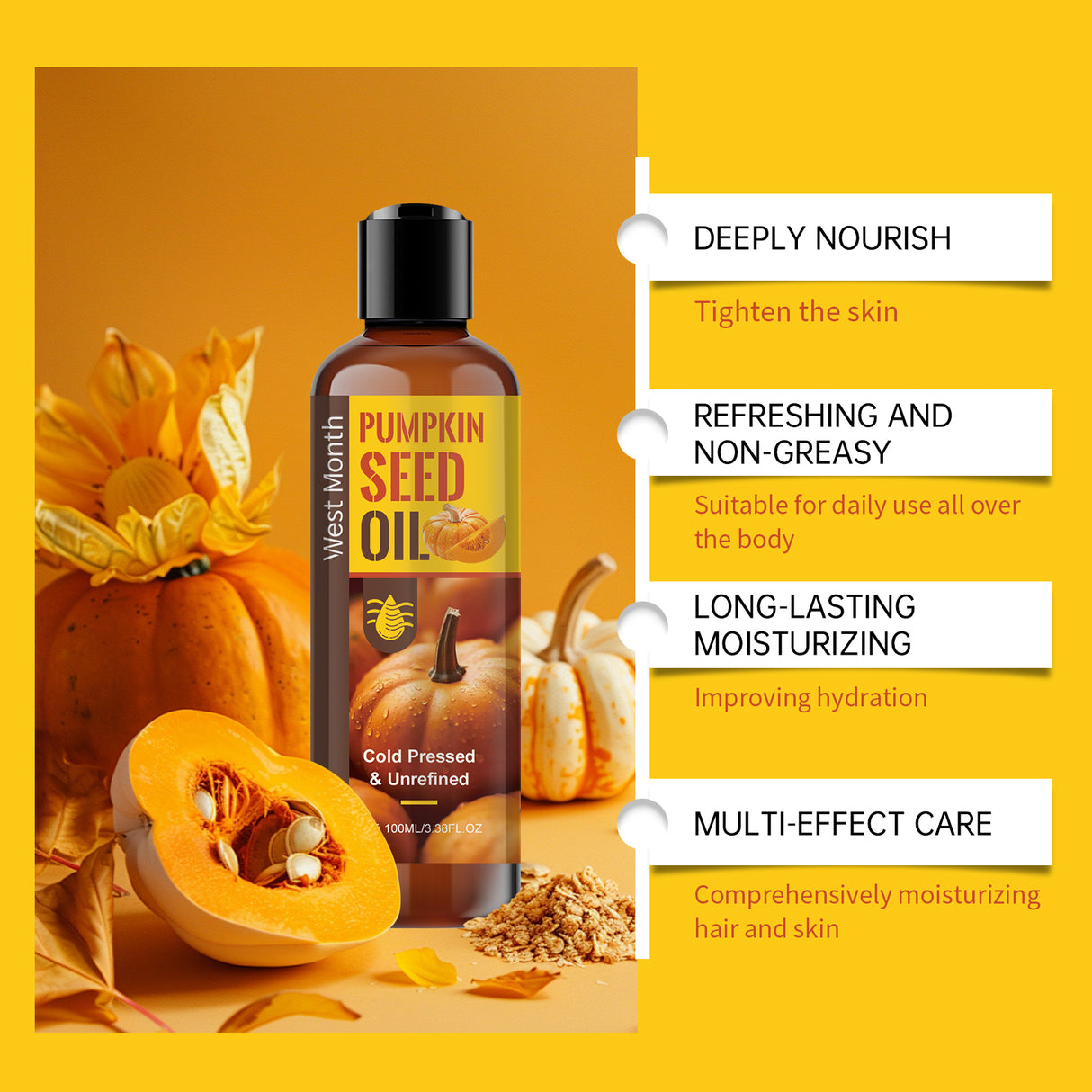 Aceite para el cuidado corporal que hidrata y nutre la piel del cuerpo, suaviza el cabello. Aceite esencial para el cuidado diario.