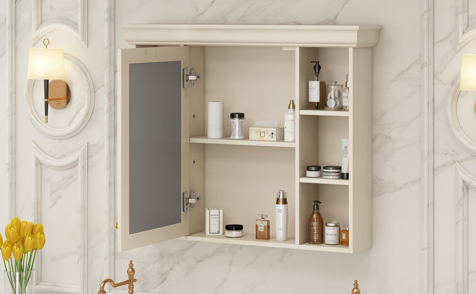 35'' x 28'' Blue Wall Mounted Bathroom Storage Cabinet with Mirror Door, Modern Bathroom Wall Cabinet with Mirror - V.I.P Digital Presence